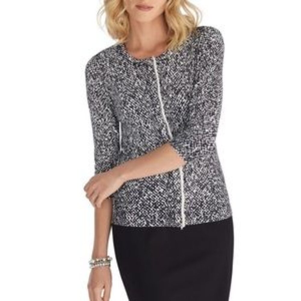 White House Black Market 3/4 Sleeve Cardigan in Black & White